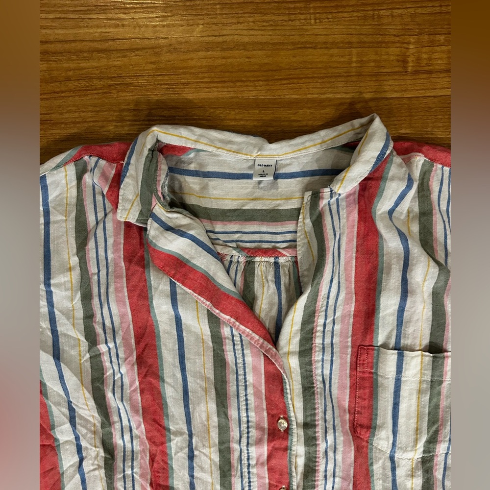 Old Navy Pastel Striped Button Down Shirt | Sleeveless W/ Knot |Size Large| EUC - Picture 3 of 6